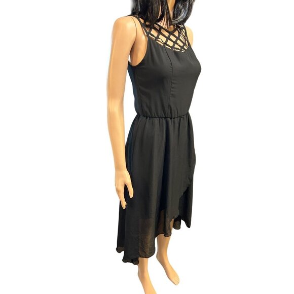 (6 for $25)Studio Y Black Caged Neckline Hi Low Dress size XS - Picture 2 of 7